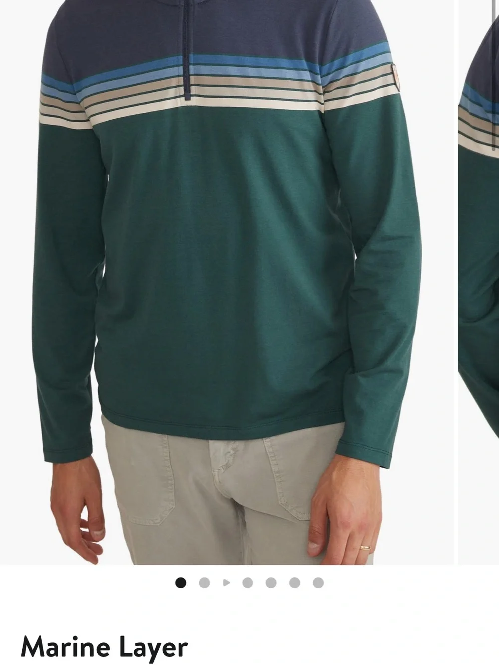 Marine Layer Men’s Striped Half-Zip Pullover - Navy & Forest Green